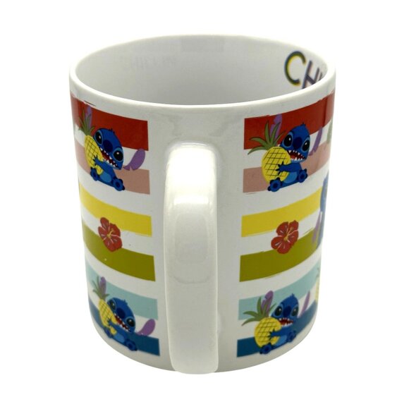 Disney Stitch Oversized "Chillin" Mug- Rainbow Stripes/Pineapples- New - Picture 4 of 5